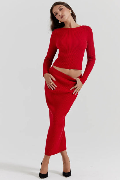 Lourdes Scarlet Cashmere Blend Maxi Skirt