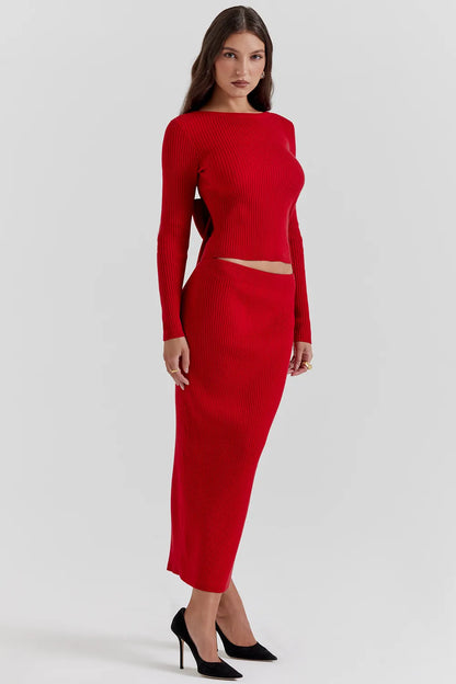 Lourdes Scarlet Cashmere Blend Maxi Skirt