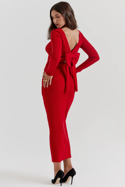 Lourdes Scarlet Cashmere Blend Maxi Skirt