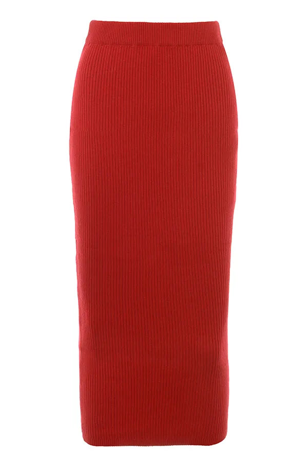 Lourdes Scarlet Cashmere Blend Maxi Skirt