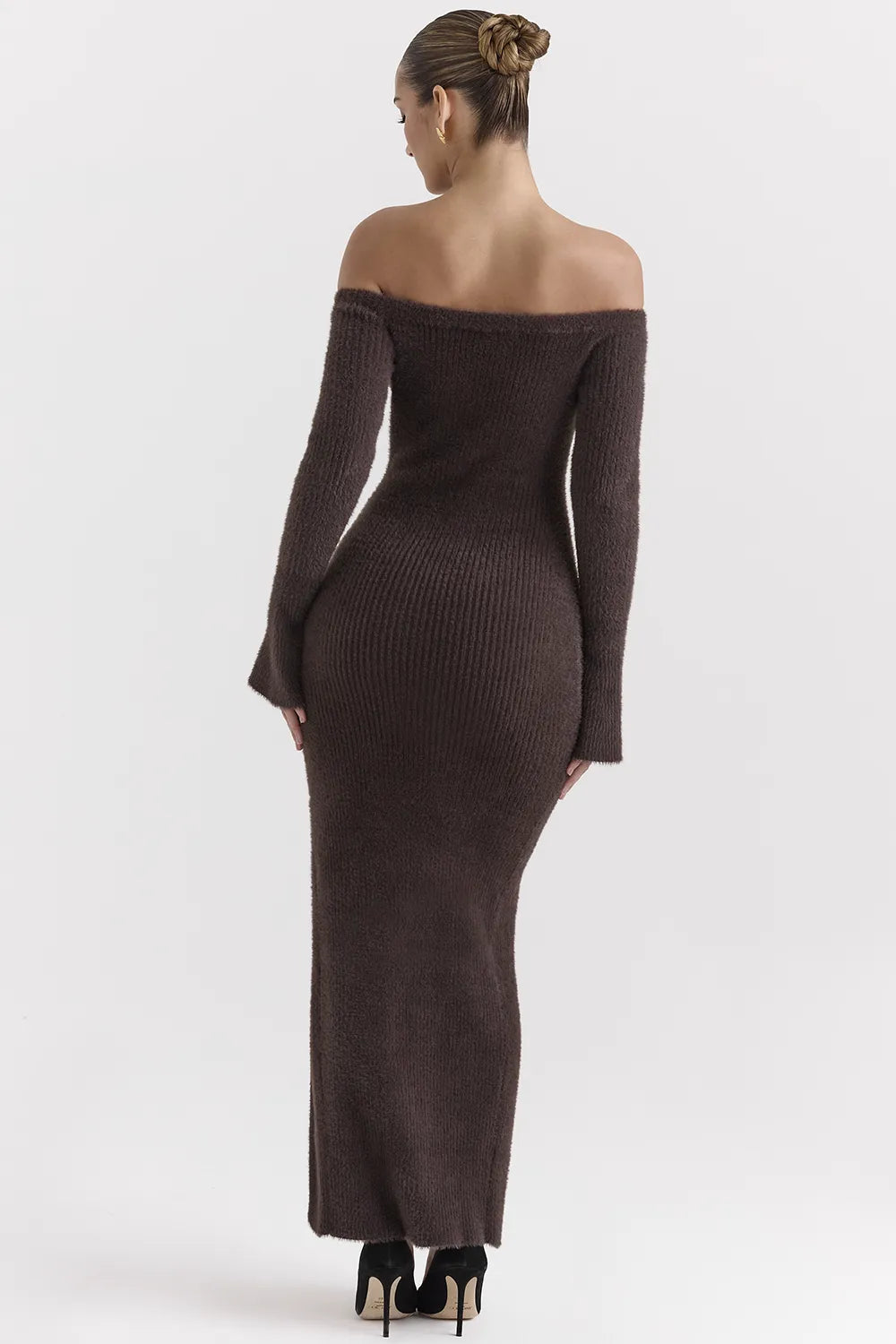 Lucena Espresso Knit Off Shoulder Dress