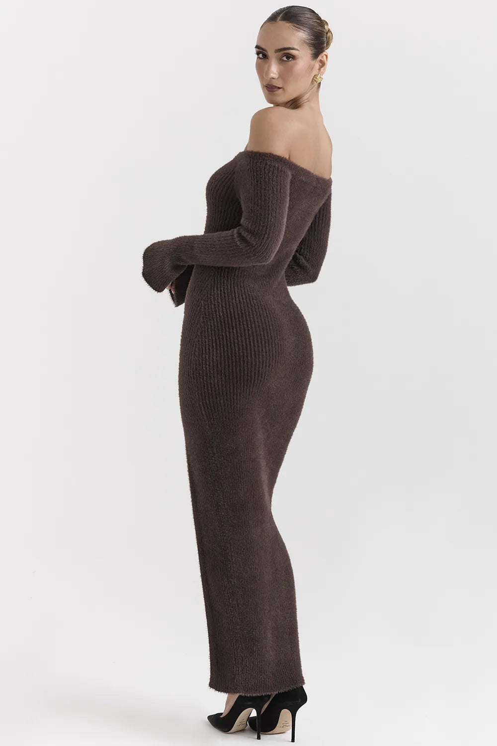 Lucena Espresso Knit Off Shoulder Dress