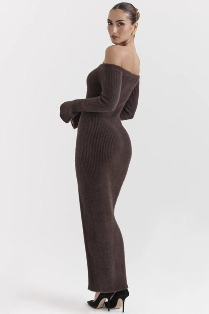Lucena Espresso Knit Off Shoulder Dress