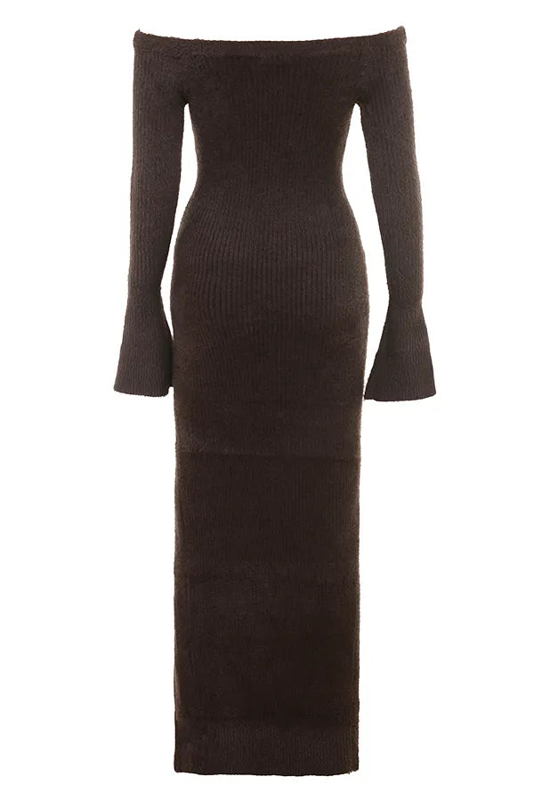 Lucena Espresso Knit Off Shoulder Dress