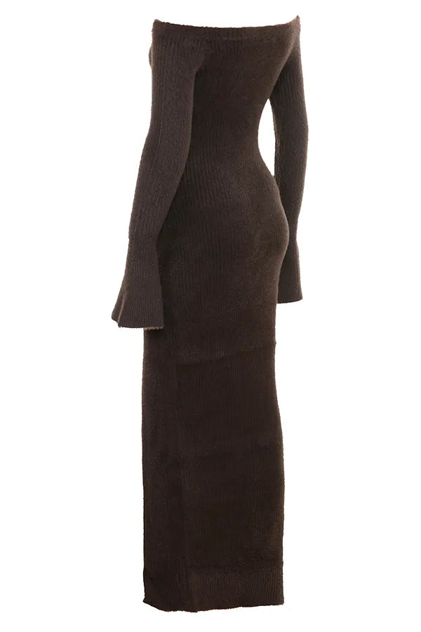 Lucena Espresso Knit Off Shoulder Dress