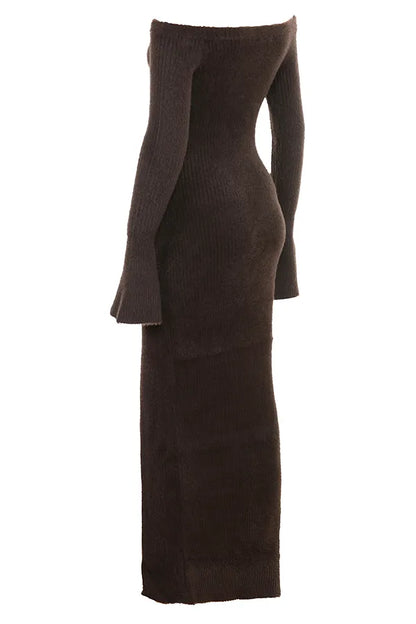 Lucena Espresso Knit Off Shoulder Dress
