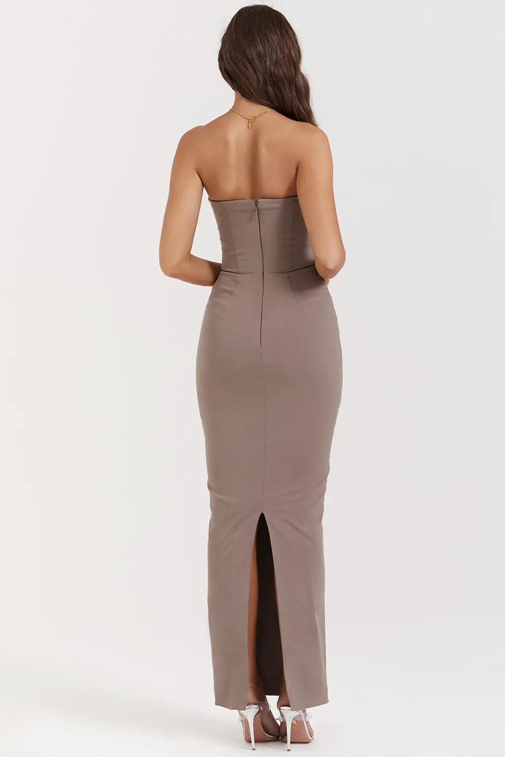 Lucia Taupe Strapless Corset Maxi Dress