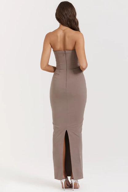 Lucia Taupe Strapless Corset Maxi Dress