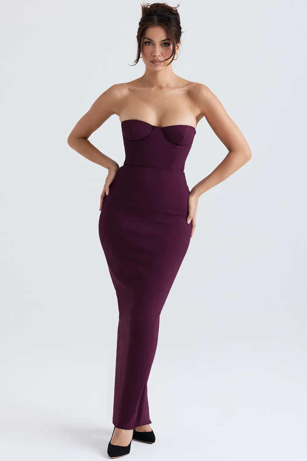 Lucia Grape Strapless Corset Maxi Dress