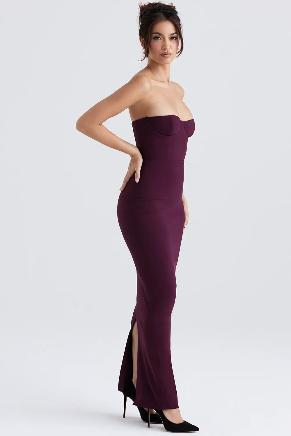 Lucia Grape Strapless Corset Maxi Dress