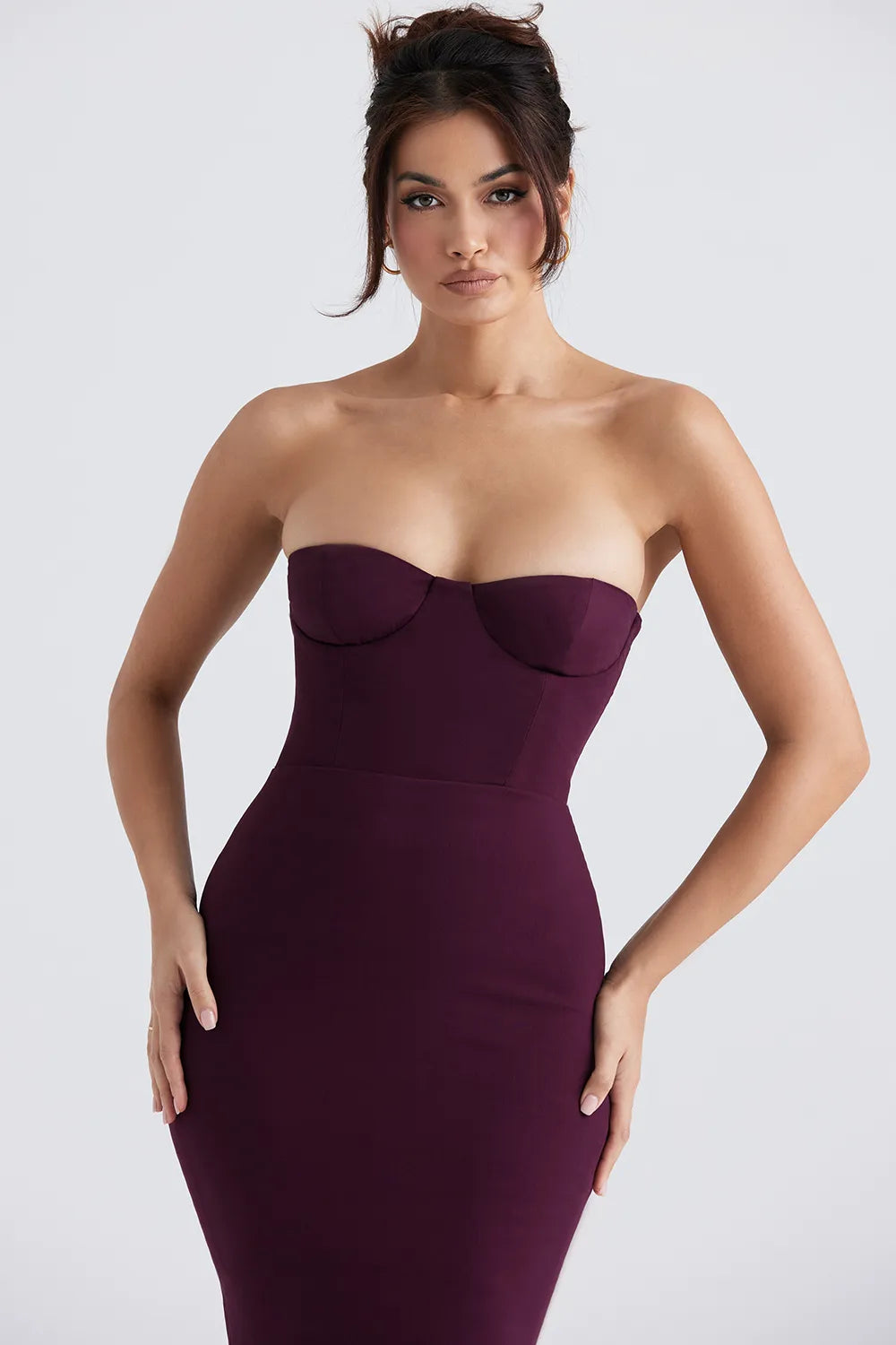 Lucia Grape Strapless Corset Maxi Dress