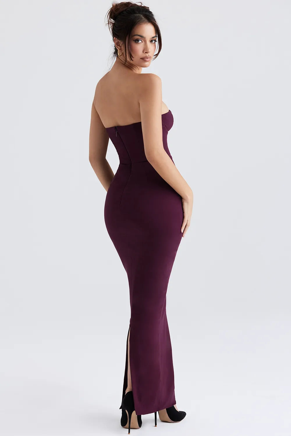Lucia Grape Strapless Corset Maxi Dress