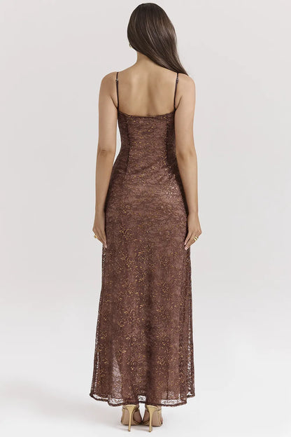 Lucianna Espresso Lace Maxi Dress