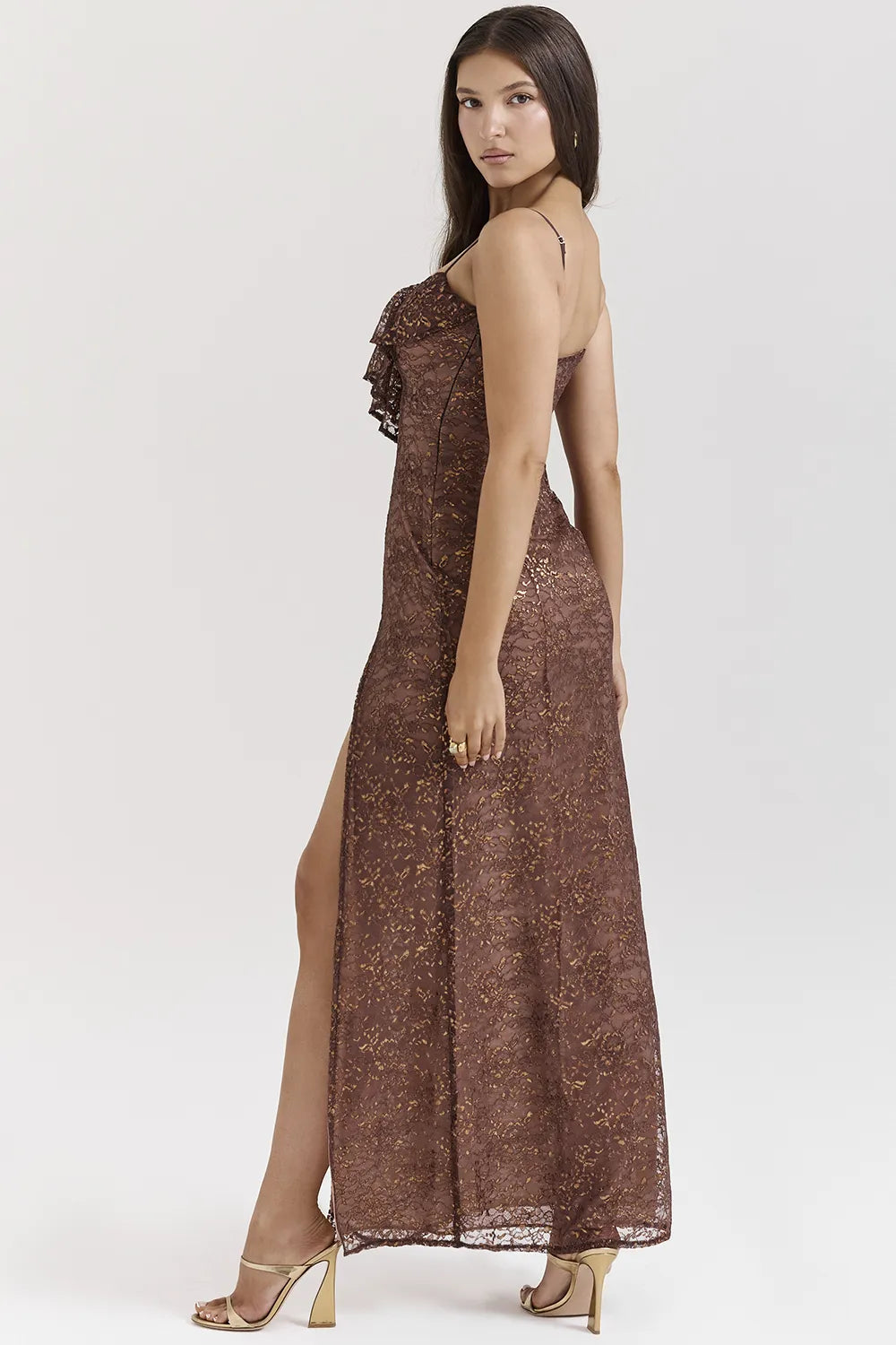 Lucianna Espresso Lace Maxi Dress