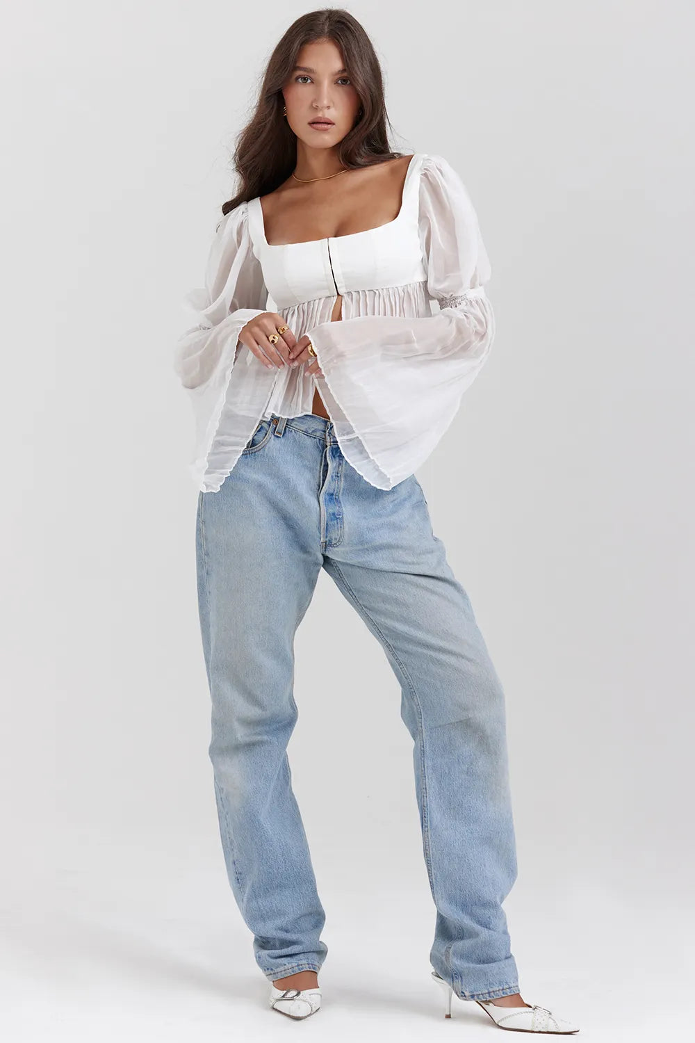 Lucie White Pleated Top