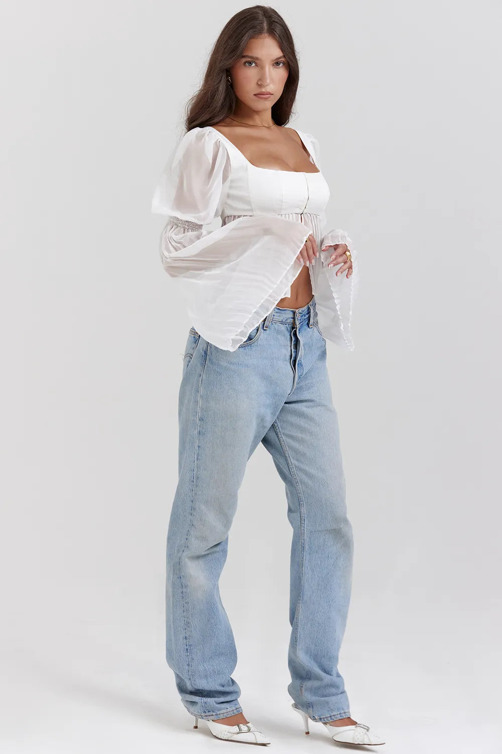 Lucie White Pleated Top