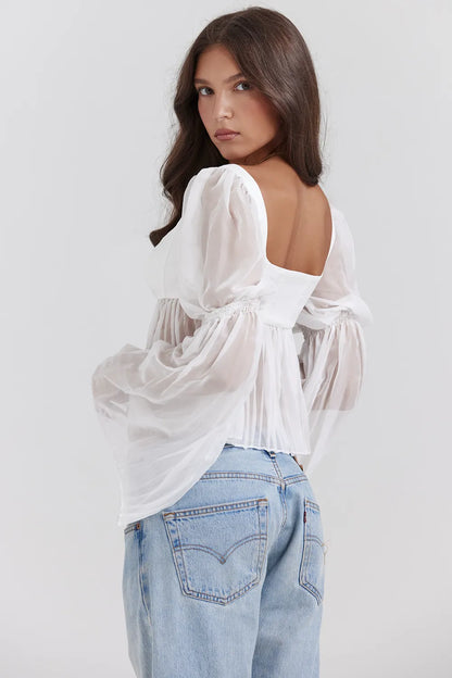 Lucie White Pleated Top