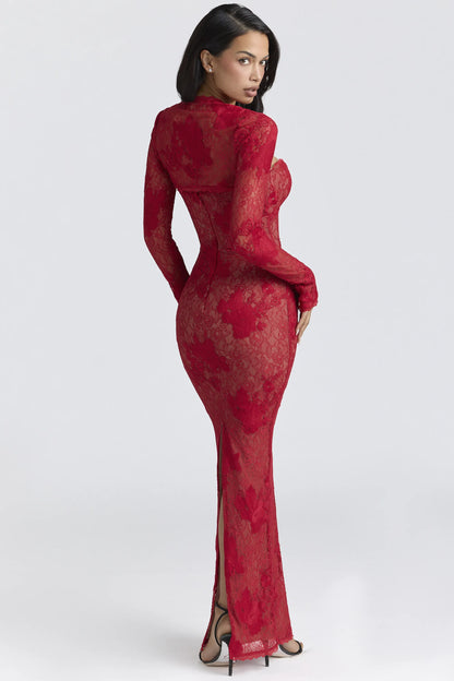 Lucienne Red Lace Embroidered Maxi Dress - Limited Edition