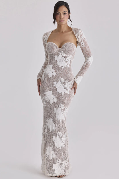 Lucienne Ivory Embroidered Lace Maxi Dress - Limited Edition