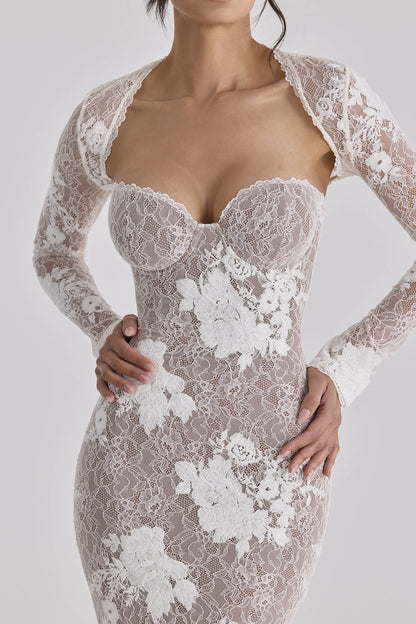 Lucienne Ivory Embroidered Lace Maxi Dress - Limited Edition