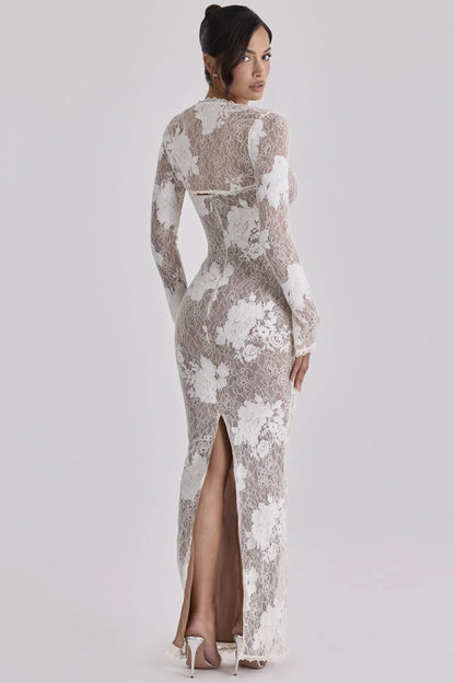 Lucienne Ivory Embroidered Lace Maxi Dress - Limited Edition