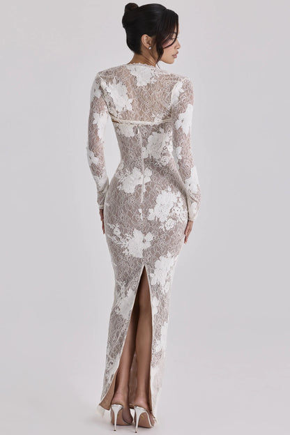 Lucienne Ivory Embroidered Lace Maxi Dress - Limited Edition