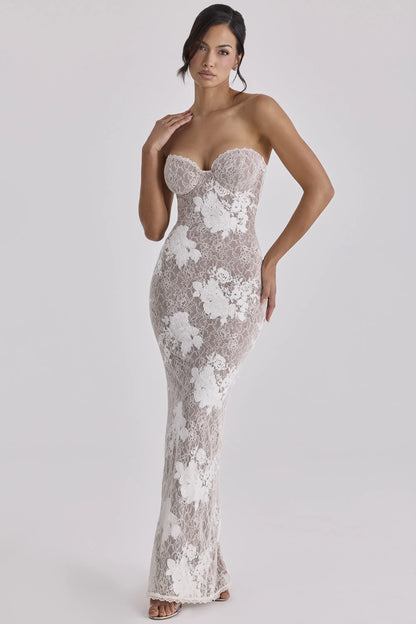 Lucienne Ivory Embroidered Lace Maxi Dress - Limited Edition