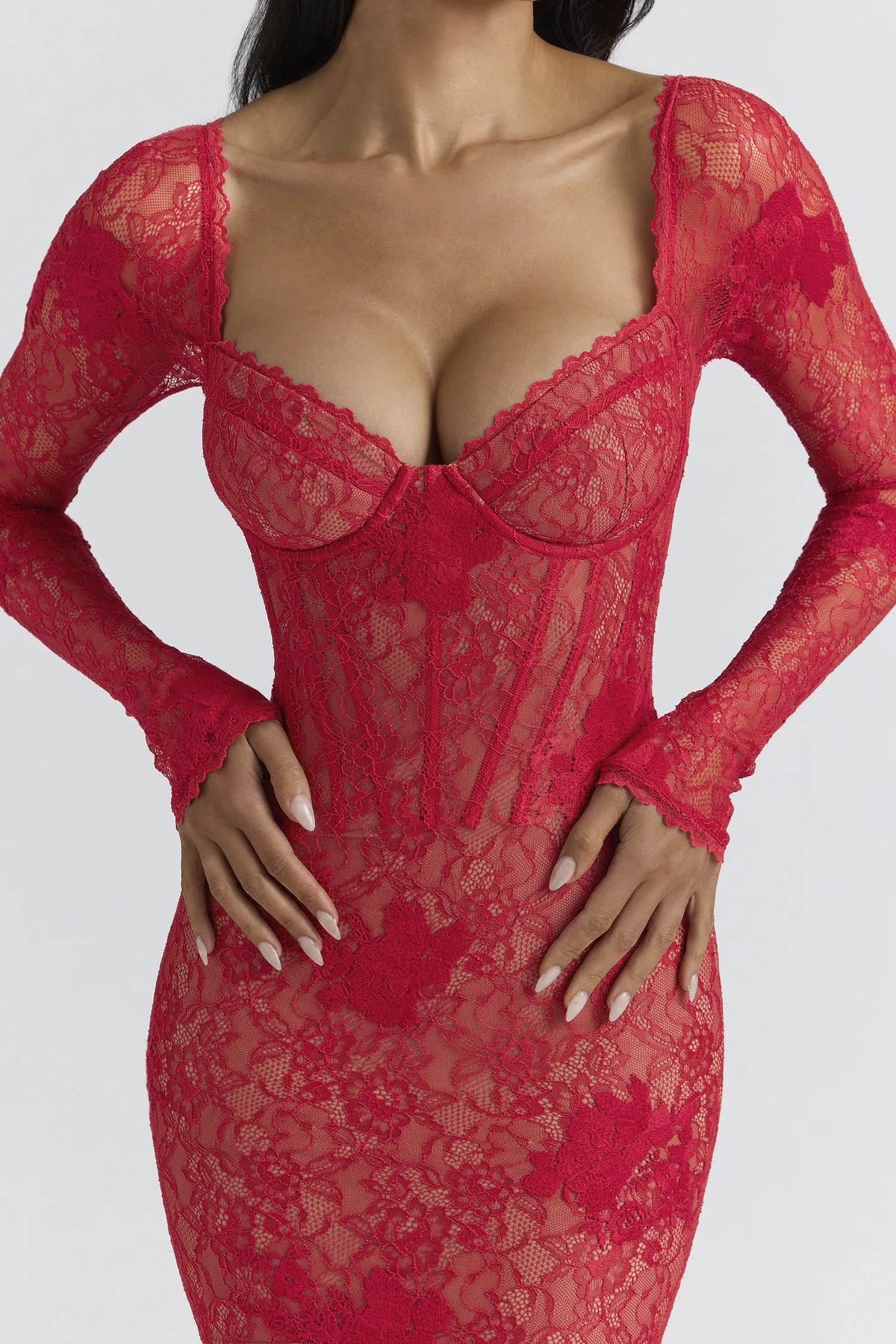 Lucienne Red Lace Embroidered Mini Dress - Limited Edition