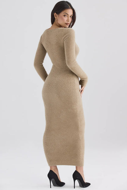 Lucille Camel Fuzzy Maxi Dress