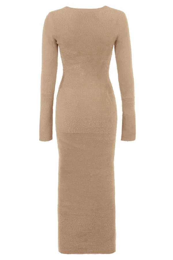 Lucille Camel Fuzzy Maxi Dress