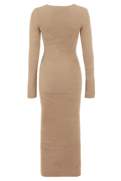 Lucille Camel Fuzzy Maxi Dress