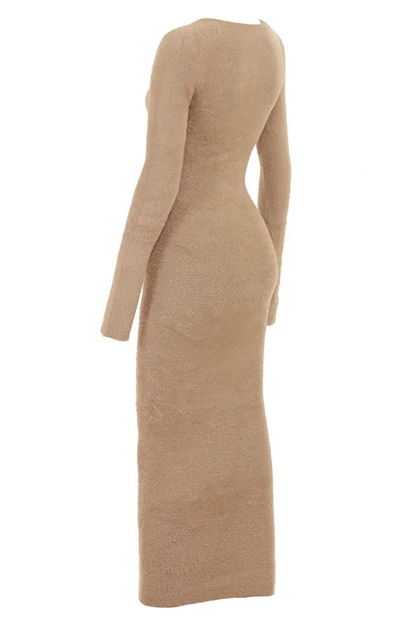Lucille Camel Fuzzy Maxi Dress