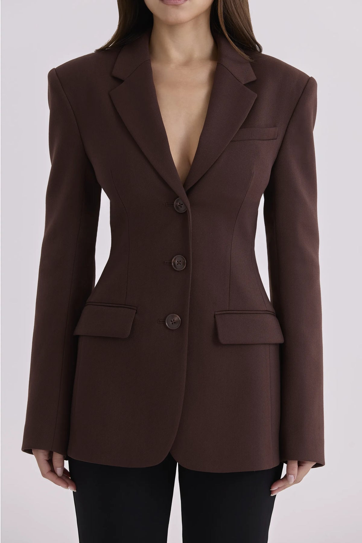 Luella Chocolate Crepe Hourglass Blazer Jacket