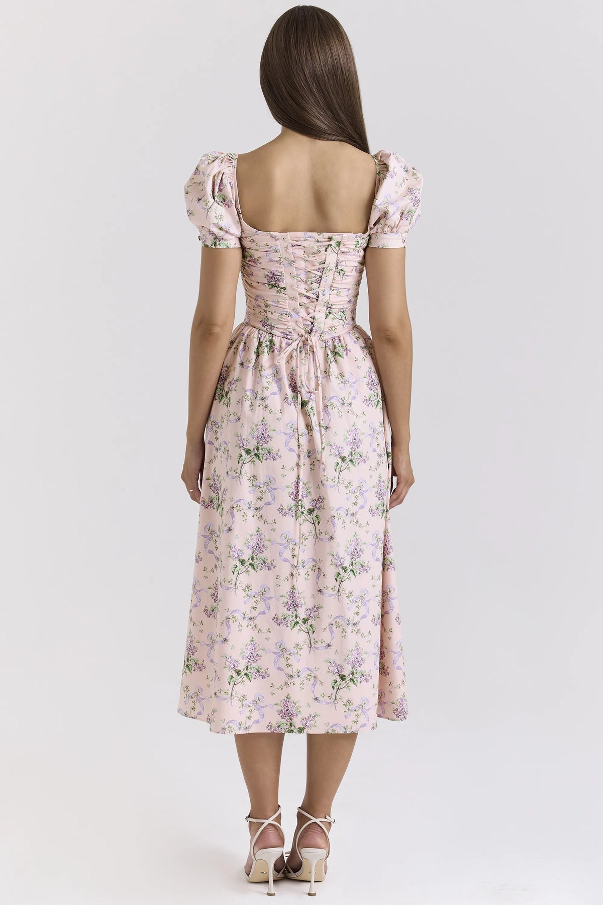 Lulabell Pink Ribbon Print Cotton Midi Dress