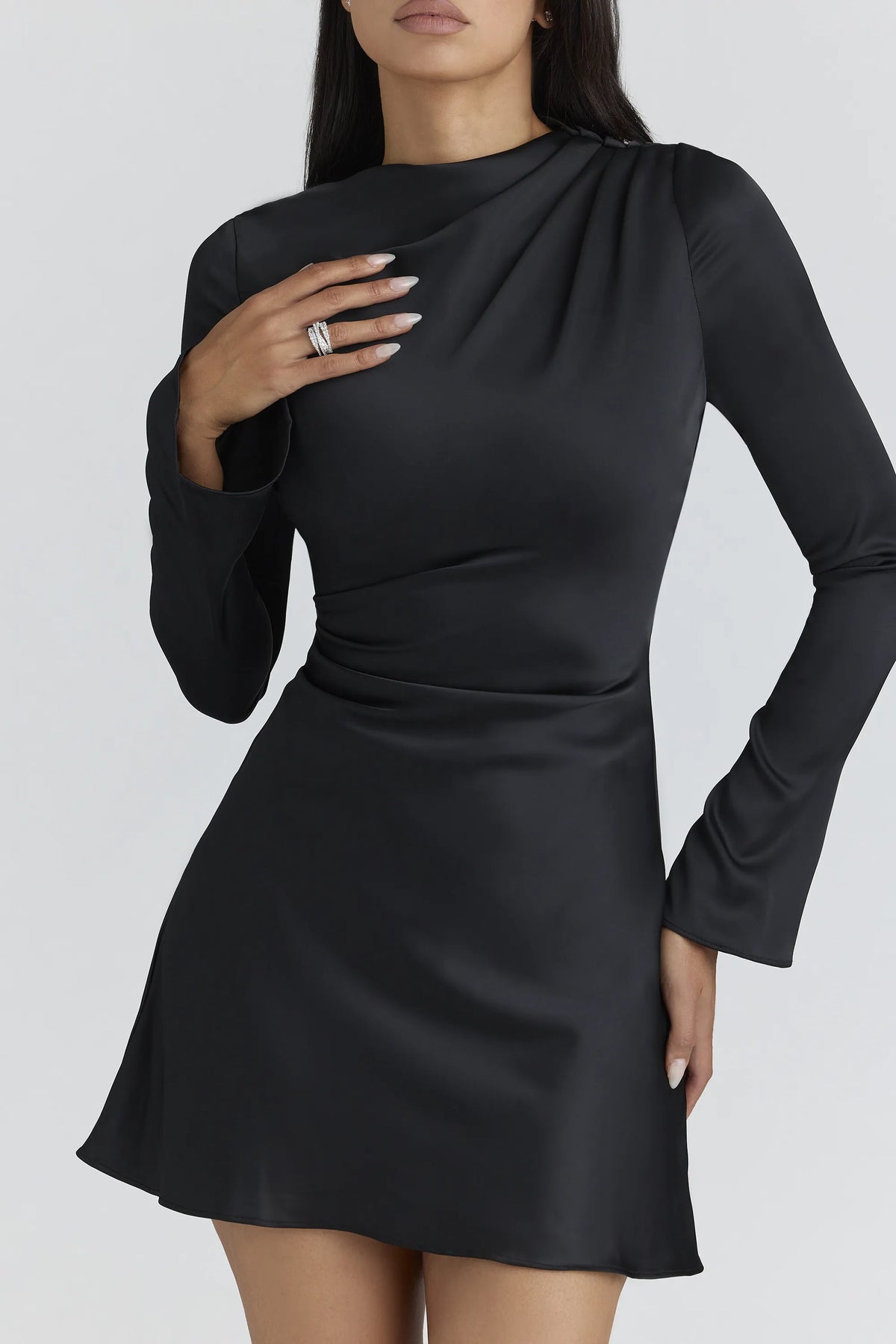 Lulu Black Satin Long Sleeve Mini Dress