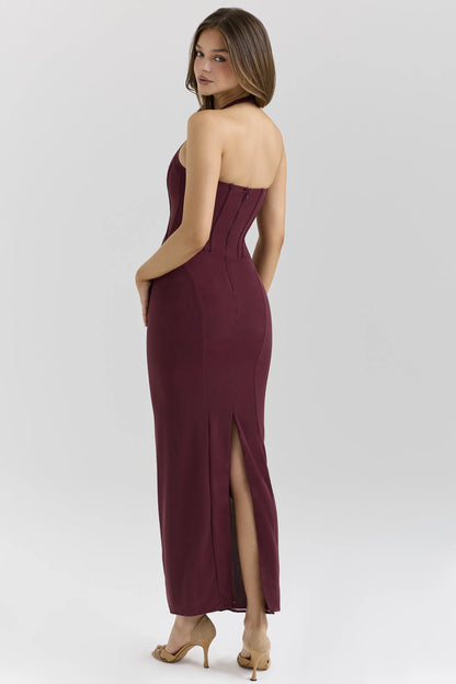 Lusilla Grape Stretch Mesh Halter Neck Midi Dress