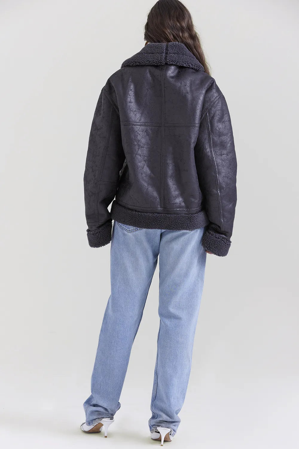 Madden Grey Vegan Shearling Aviator Jacket