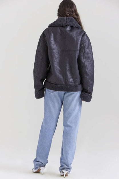 Madden Grey Vegan Shearling Aviator Jacket