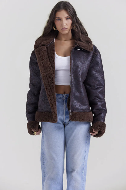 Madden Brown Vegan Shearling Aviator Jacket