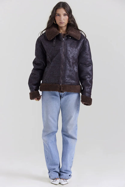 Madden Brown Vegan Shearling Aviator Jacket