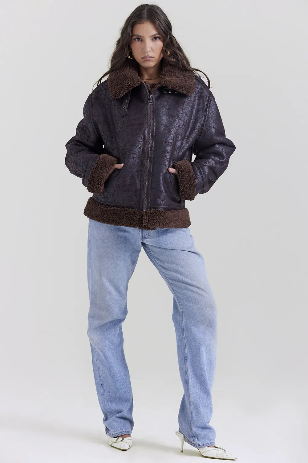 Madden Brown Vegan Shearling Aviator Jacket