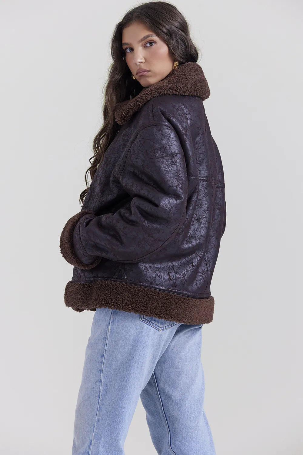 Madden Brown Vegan Shearling Aviator Jacket