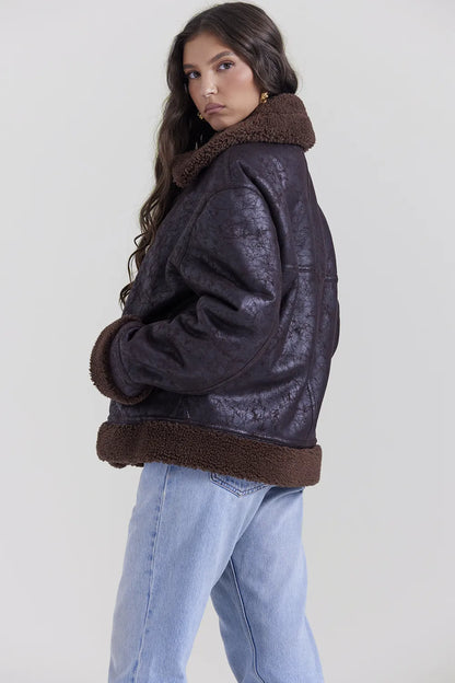 Madden Brown Vegan Shearling Aviator Jacket