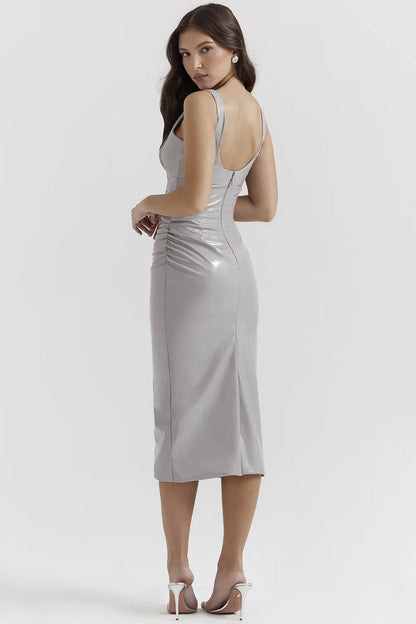 Madeleine Violet Ice Vinyl Midi Dress