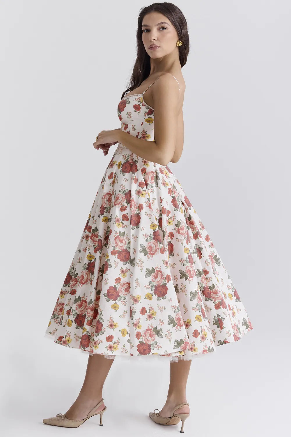 Mademoiselle Italian Rose Print Tulle Midi Dress