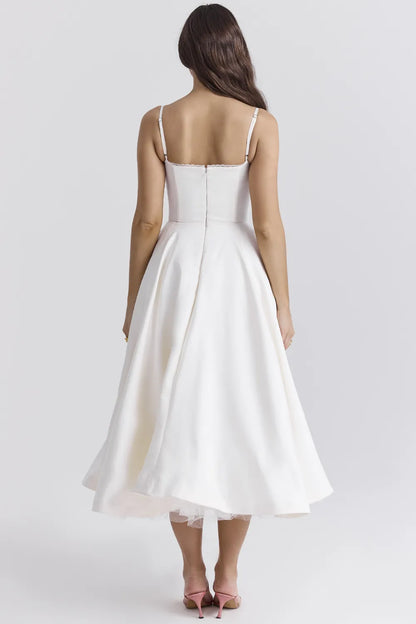 Mademoiselle White Tulle Midi Dress