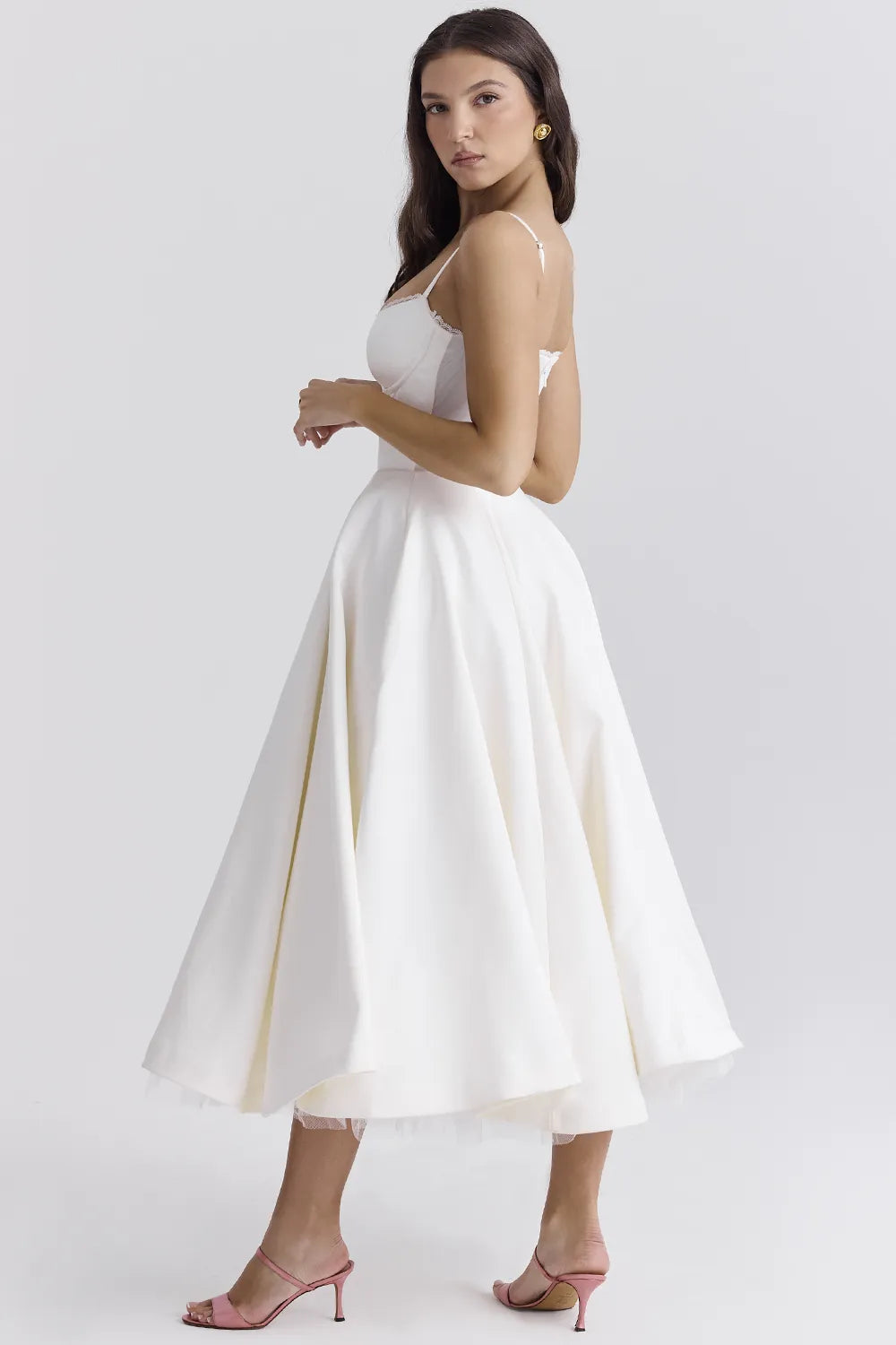 Mademoiselle White Tulle Midi Dress
