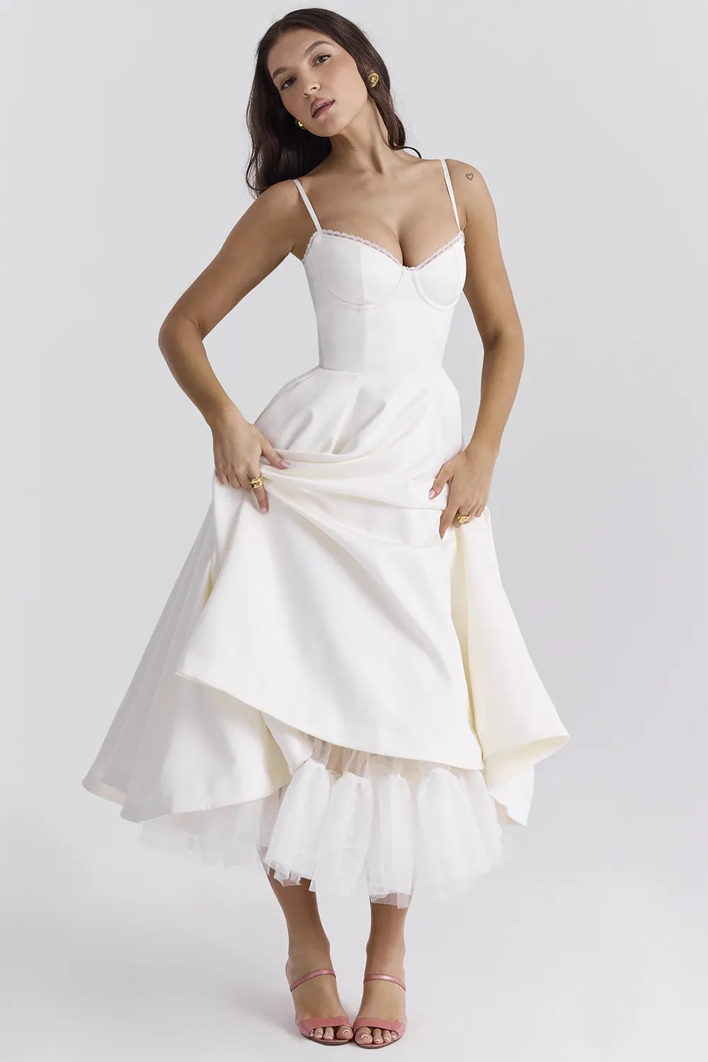 Mademoiselle White Tulle Midi Dress