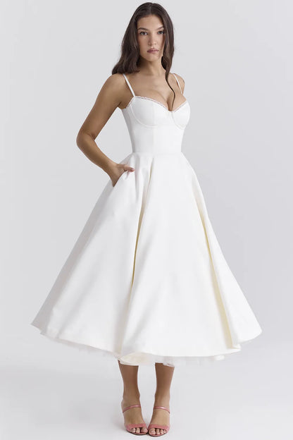 Mademoiselle White Tulle Midi Dress