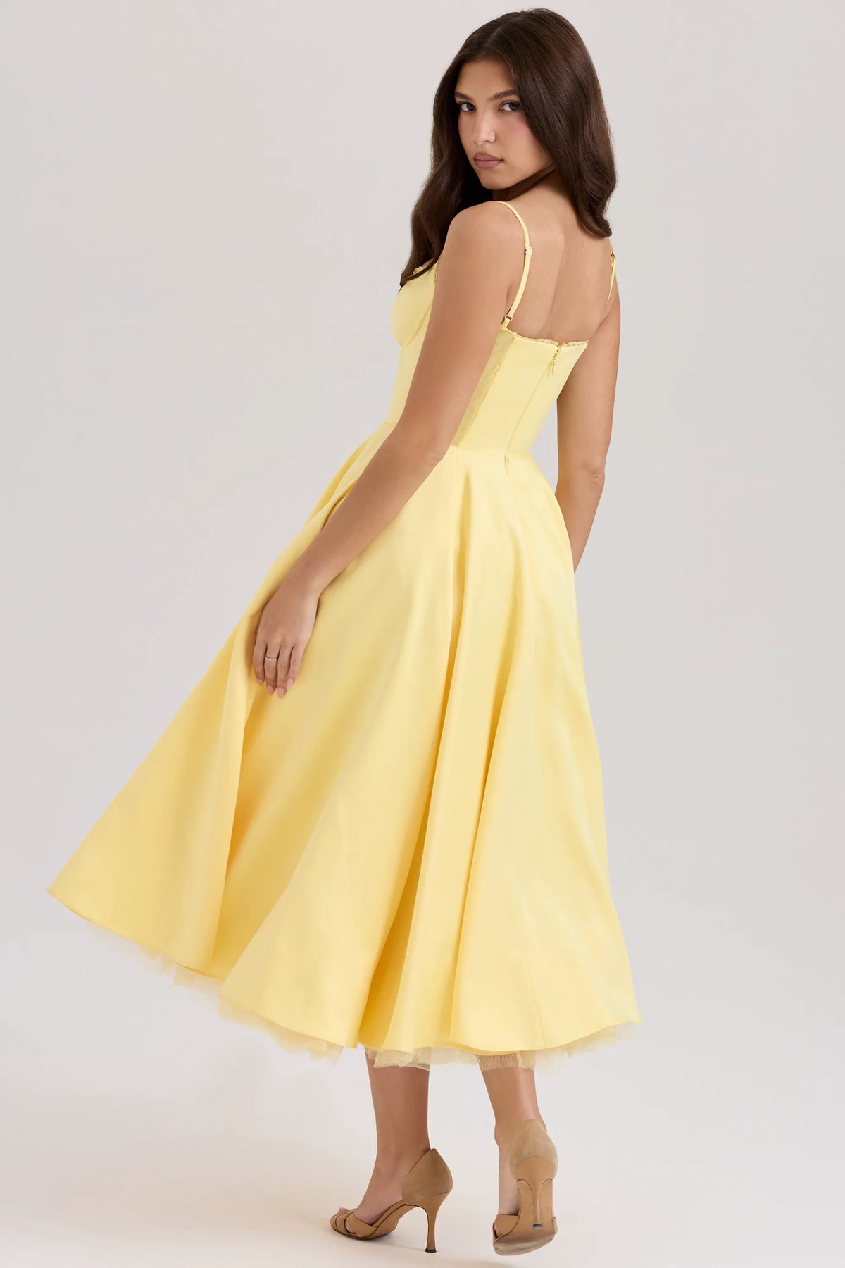 Mademoiselle Sunshine Yellow Satin Tulle Midi Dress